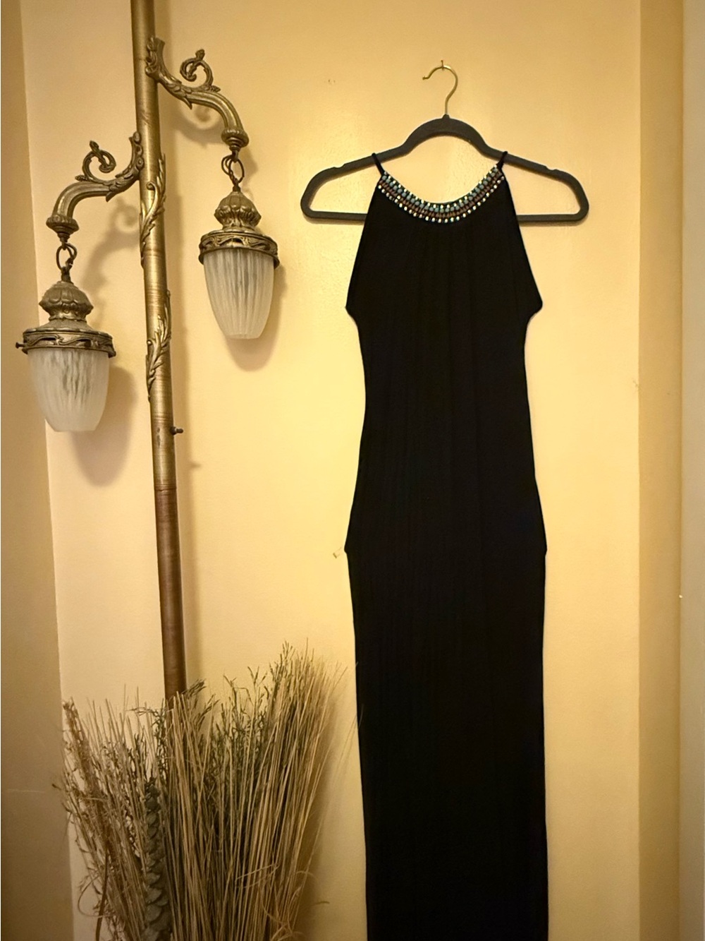 Charlotte Russe Black Beaded Halter Maxi Dress